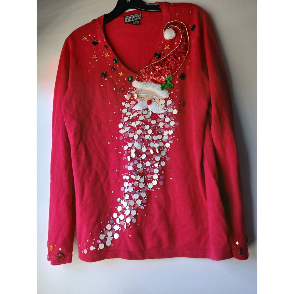 Berek Sweater XL Sequin Beaded Christmas Holiday Xmas Party Santa Vintage